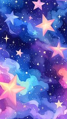 Celestial artwork features glowing stars amid colorful nebulas