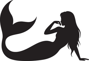 silhouette of a mermaid sitting on the ocean floor looking thoughtful one sentence