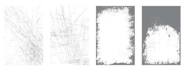 Fototapeta premium Four grey grunge textures with scratches and distressed borders overlay