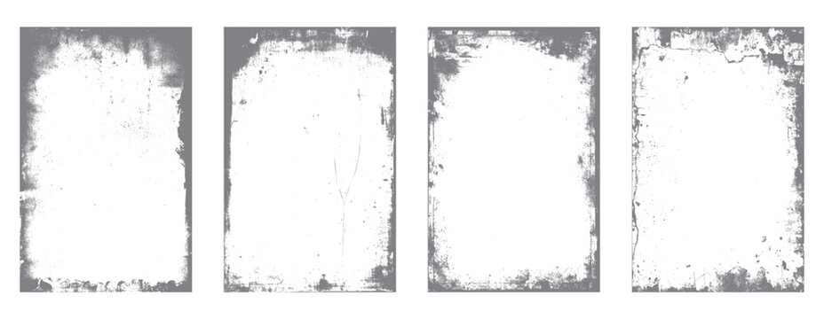 Four vertical grunge borders with distressed textures and speckled effects frame