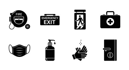 Emergency safety and public health protection icon set vector design
