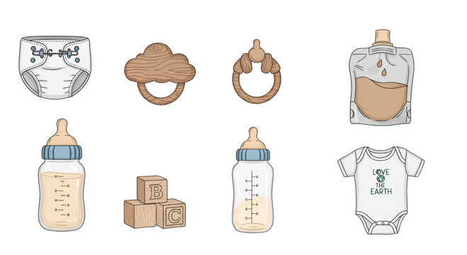 Eco-friendly baby essentials vector set