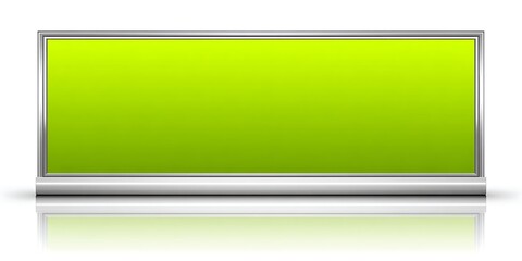 Obraz premium Slim desktop monitor showing green screen on white background contemporary design mood neutral tone studio light reflections eye-level angle sharp focus, Realistic Photo