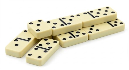 Classic cream colored domino game tiles neatly stacked on a bright clean background offering strategic play. AI Generated