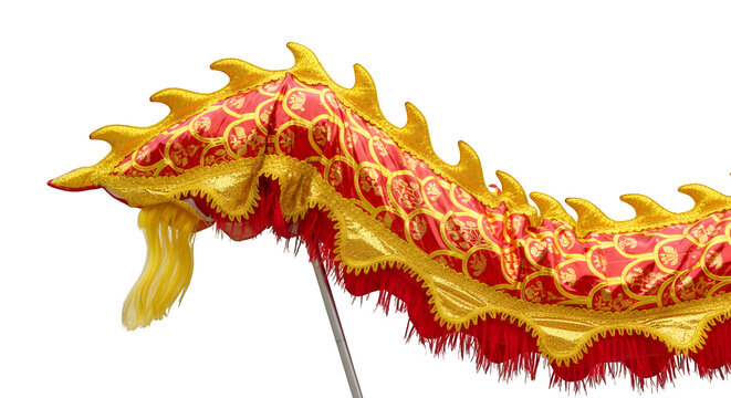 Vibrant dragon dance costume isolated on transparent background displayed at cultural event