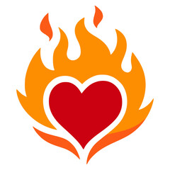 heart with flame fire logo flat color vector illustration template design