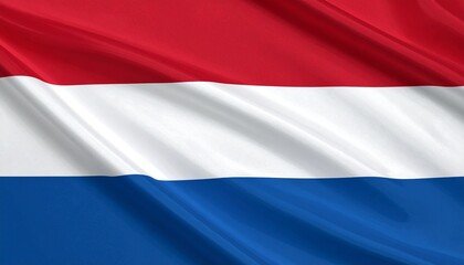 Obraz premium National flag of the Netherlands with three horizontal bands: red on top, white in the middle, and blue at the bottom. Clean, vivid design representing Dutch identity, heritage, and unity.