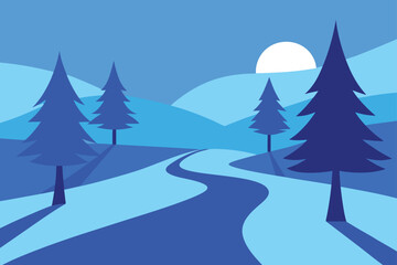 Fototapeta premium Winter Landscape With Blue Shadows And Frosty Trees