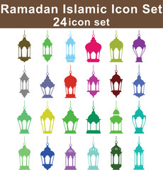 Fototapeta premium 24 colorful Islamic Ramadan lantern in various shades of pink green blue purple and brown