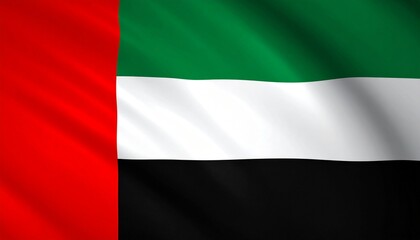 National flag of the United Arab Emirates with vertical red stripe and horizontal green, white, and black stripes. Symbolizes Arab unity, heritage, and values in a bold, dignified design.