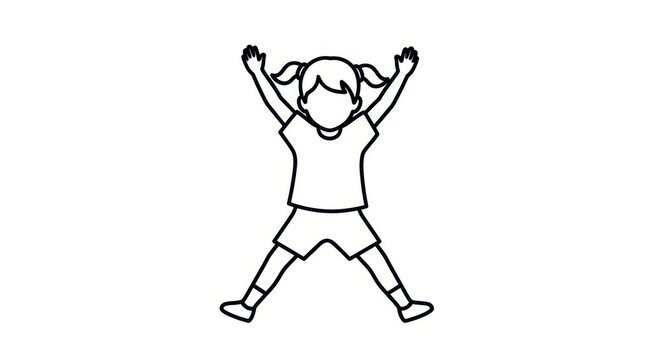 Child Jumping Jack Exercise, Line Art Illustration