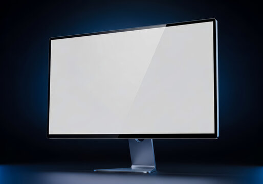 A sleek and modern computer monitor with a blank white screen displayed angled computer mockup