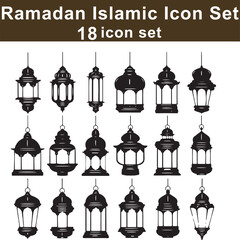 Obraz premium Ramadan Islamic Lantern Set Featuring 18 Silhouette of Traditional Hanging Lamps Keywords