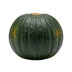 Fresh dark green ribbed pumpkin with yellow stem vegetable isolated on transparent background