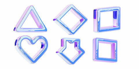Neon geometric shapes including triangles diamonds hearts and squares