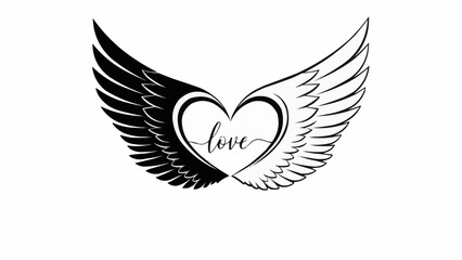 Obraz premium Heart with wings and love text graphic.