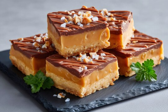 Millionaire's shortbread bars with chocolate and caramel layers