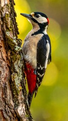 Obraz premium A woodpecker clinging to a tree