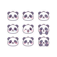 Obraz premium Adorable Panda Face Emoticons Collection, Huge Grid of Kawaii Panda Expressions and Character Reactions for Chat Apps and Social Media, Cute Animal Emoji Sticker Set with Happy, Sad, Angry, and Sleepy