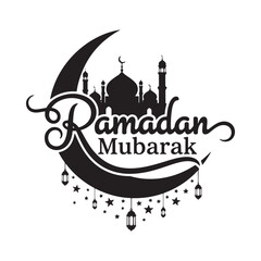 Minimal Ramadan Mubarak Arabic Calligraphy with Religious Motifs