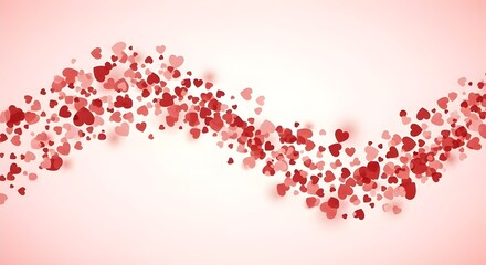 Abstract Flow of Red Heart Confetti on Pink Gradient Background