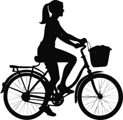 Obraz premium Silhouette Of A Woman Riding A Bicycle With A Basket