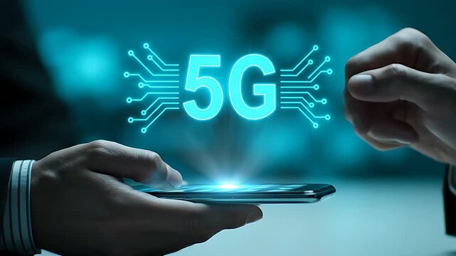 Illustrating the revolutionary concept of 5G network technology connectivity being activated through a modern smartphone interface by business professionals.