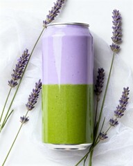 Product mockup of lavender drink combined with matcha.