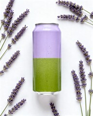 Product mockup of lavender drink combined with matcha.