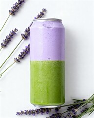 Product mockup of lavender drink combined with matcha.
