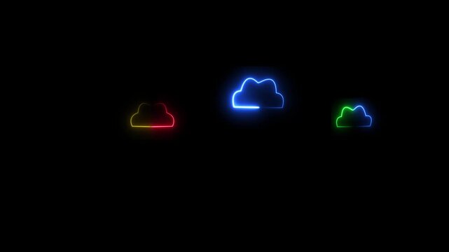 Cloudy Neon Sign. Glowing neon line Cloud icon isolated on brick wall background. Colorful outline concept.