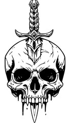 Obraz premium Dramatic skull with sword through it in dark fantasy style
