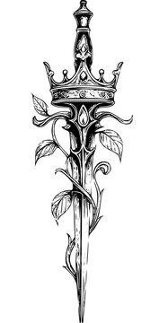 Ornate Sword with Crown and Vines