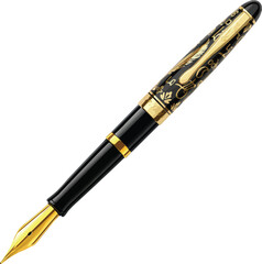 Ornate Black & Gold Calligraphy Fountain Pen