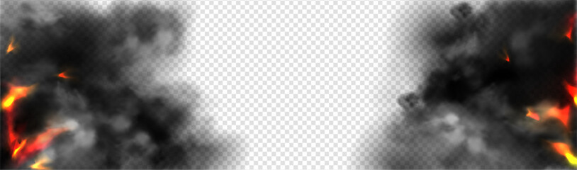 Realistic smoke with fire glow or sparks border