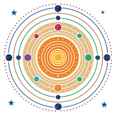 A colorful vector illustration of the solar system with planets and stars © GFXShani