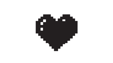 Pixelated Heart Icon in Retro Style with Monochrome Color on Simple Background for Gaming