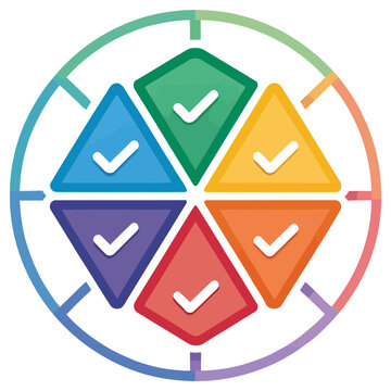 A colorful vector graphic of a circle with six checked triangles