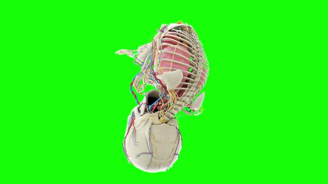 3D Animation of Skeleton, Organs, and Umbilical Cord on Green Screen