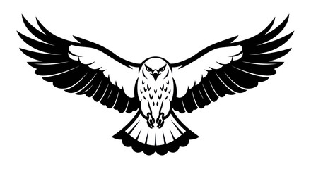 Obraz premium Soaring hawk silhouette black and white illustration with open wings