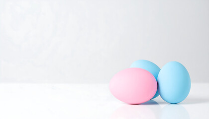 Minimalist Pastel Easter Eggs on White Background with Copy Space