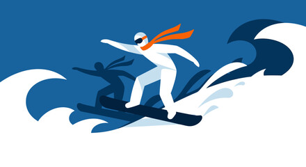 Snowboarder in action on a snowy slope with dynamic movement. © Abhinaya Project