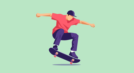Fototapeta premium Young man performing skateboarding trick on a skateboard.