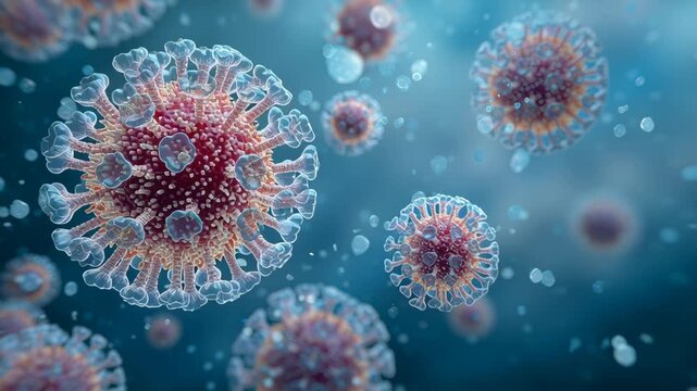 Nipah virus microscopic particle infection disease with spike protein structure detailed surface