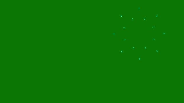 fireworks explosion animation, glowing line burst, shiny, dynamic pop up motion graphics, circular blast elements for on green screen background, single line blast Explosive Burst 4k