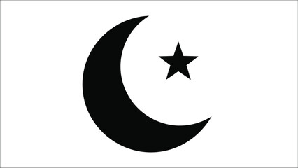 A black silhouette of a crescent moon and a five pointed star