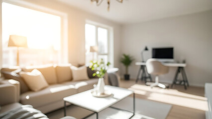 Blurred Modern Scandinavian Living Room Background with Copy Space