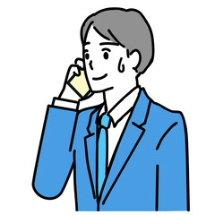 困った表情で電話をする若いビジネスマンのイラスト