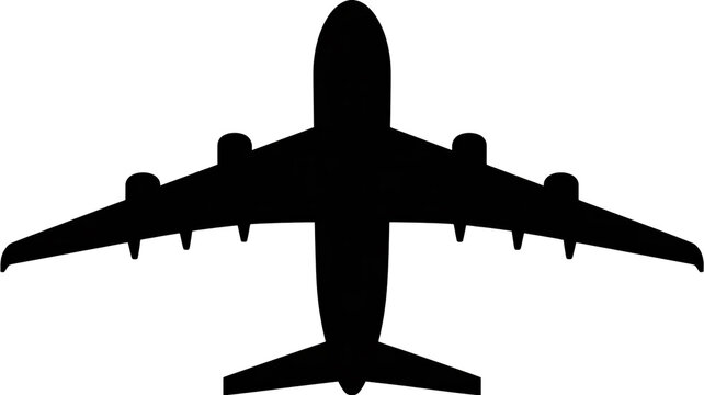 A black silhouette of a commercial passenger aircraft viewed from directly above.