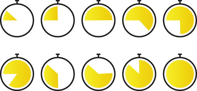 Yellow pie chart sections in stopwatch circles white
